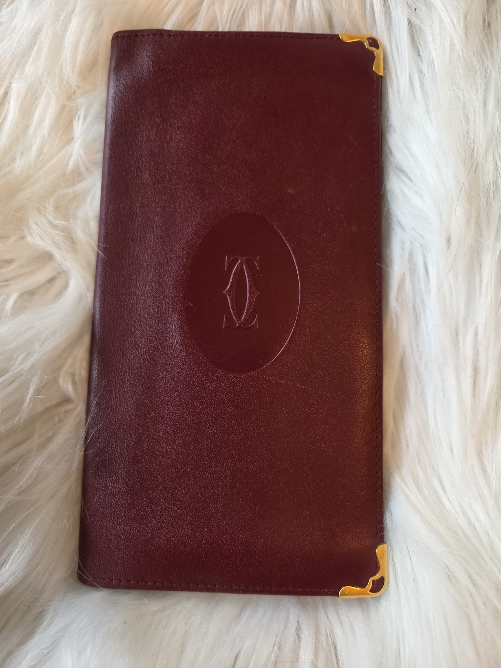 CARTIER Embossed Red Calfskin Leather Long Wallet with Gold Corners